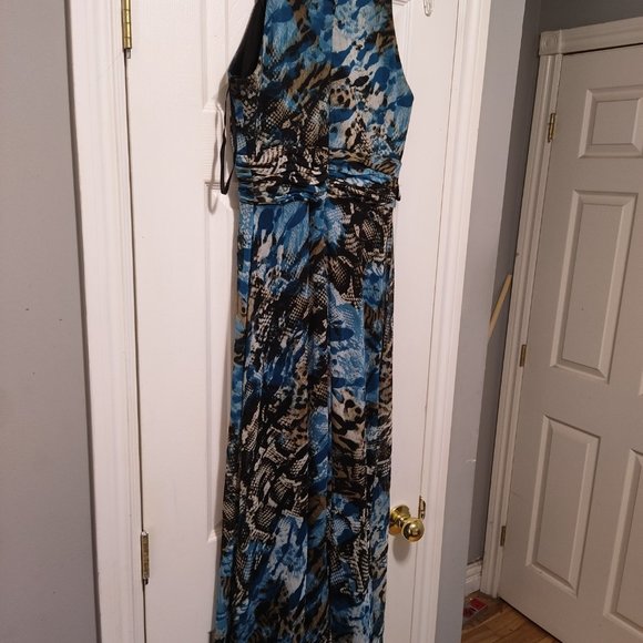 Laura Petites blue floral sleeveless dress with front ribbon / tail - Picture 6 of 8